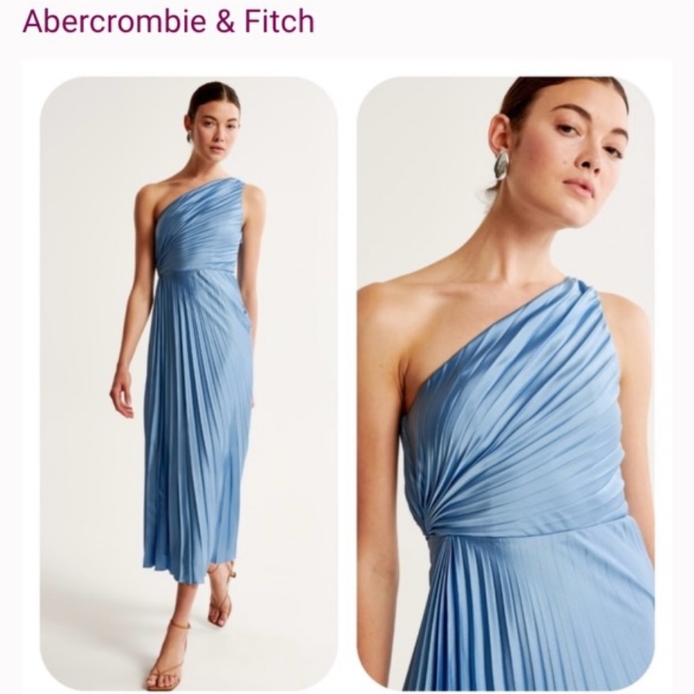 Abercrombie & Fitch Shoulder Pleated Maxi Dress Blue NWT size small